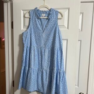 Mudpie Blue and White Sleeveless Spotted Tiered Dress Size Large
